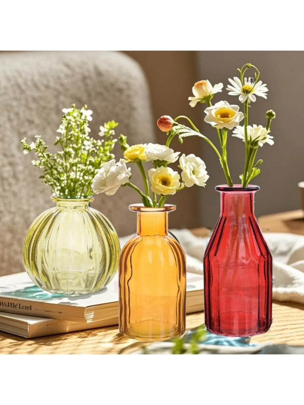 Set of 10 Colorful Glass Bud Vases - Vintage Small Flower Bottles for Home